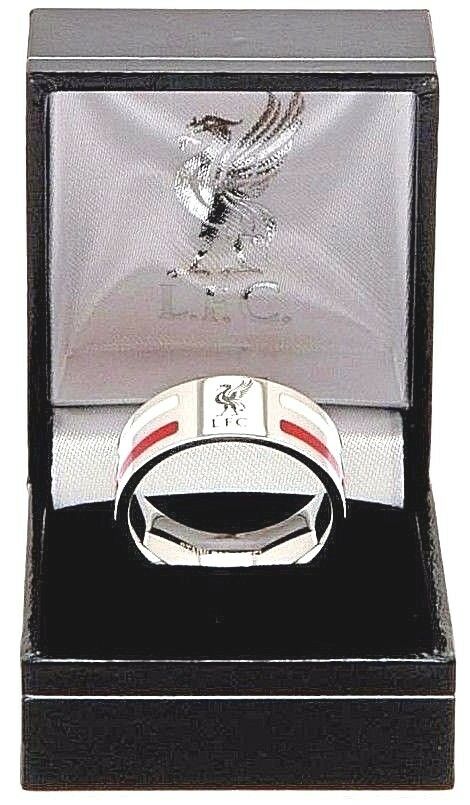 LIVERPOOL FC STAINLESS STEEL COLOURED STRIPE BAND RING COMPLETE IN LFC GIFT BOX 