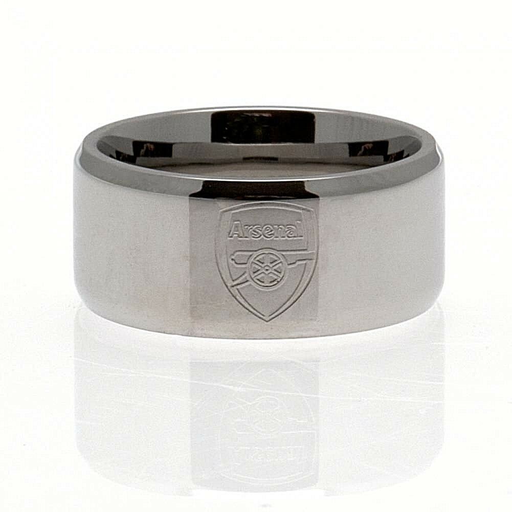 ARSENAL FC STAINLESS STEEL AFC CREST BAND RING COMPLETE IN GIFT BOX SIZE R U X