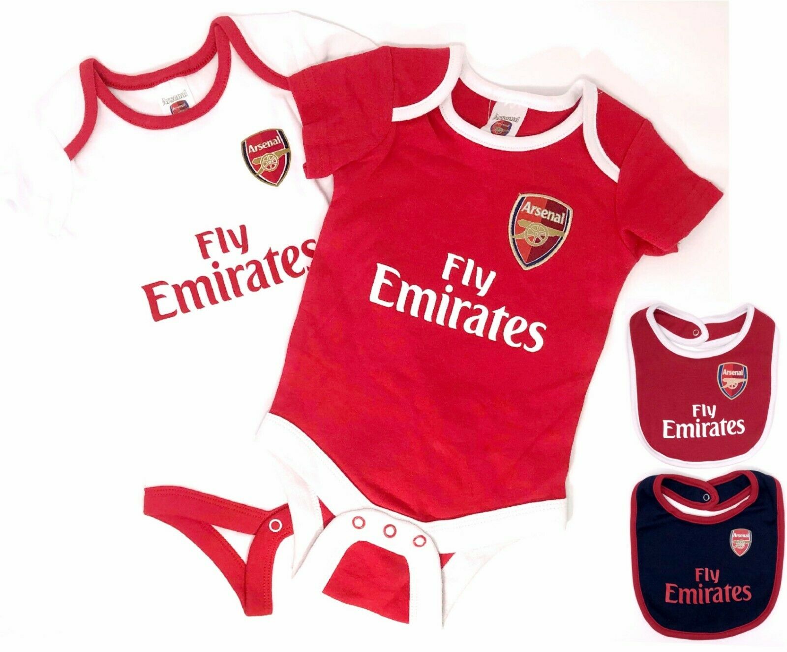 Arsenal FC Official Football Gift Home Kit Baby Sleepsuit Red White 0-3 Months